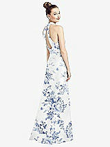 Rear View Thumbnail - Cottage Rose Larkspur High-Neck Cutout Floral Satin Dress with Pockets