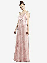 Front View Thumbnail - Bow And Blossom Print Draped Wrap Floral Satin Maxi Dress with Pockets