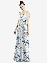 Front View Thumbnail - Cottage Rose Larkspur Draped Wrap Floral Satin Maxi Dress with Pockets