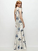 Alt View 6 Thumbnail - Inkwash Blue Floral Bow One-Shoulder Floral Satin Trumpet Gown