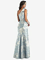 Alt View 3 Thumbnail - Porcelain Blue Seraphina Floral Bow One-Shoulder Floral Satin Trumpet Gown