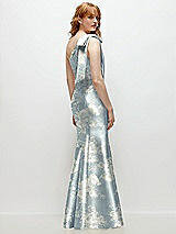 Alt View 6 Thumbnail - Porcelain Blue Seraphina Floral Bow One-Shoulder Floral Satin Trumpet Gown