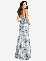 Rear View Thumbnail - Cottage Rose Larkspur Bow Cuff Strapless Floral Princess Waist Trumpet Gown