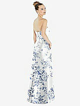 Rear View Thumbnail - Cottage Rose Larkspur Strapless Floral Satin Gown with Draped Front Slit and Pockets