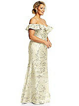 Alt View 4 Thumbnail - Butter Yellow Floral Off-the-Shoulder Ruffle Neck Floral Satin Trumpet Gown