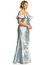 Alt View 4 Thumbnail - Porcelain Blue Seraphina Floral Off-the-Shoulder Ruffle Neck Floral Satin Trumpet Gown