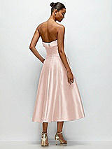 Side View Thumbnail - Blush Cuffed Strapless Satin Twill Midi Dress with Full Skirt and Pockets