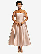 Alt View 4 Thumbnail - Cameo Cuffed Strapless Satin Twill Midi Dress with Full Skirt and Pockets