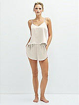 Front View Thumbnail - Ivory Whisper Satin Lounge Shorts with Pockets