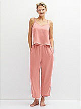 Front View Thumbnail - Rose Whisper Satin Wide-Leg Lounge Pants with Pockets
