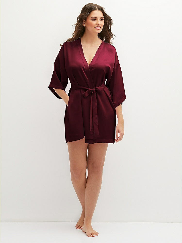 Front View - Cabernet Short Whisper Satin Robe