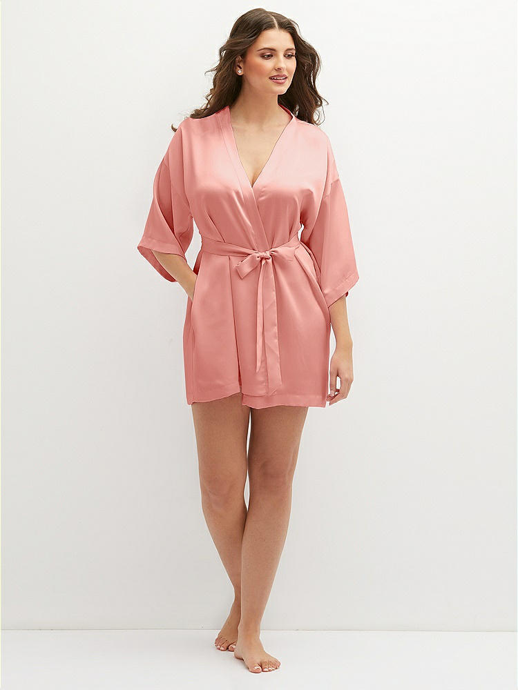 Front View - Rose Short Whisper Satin Robe