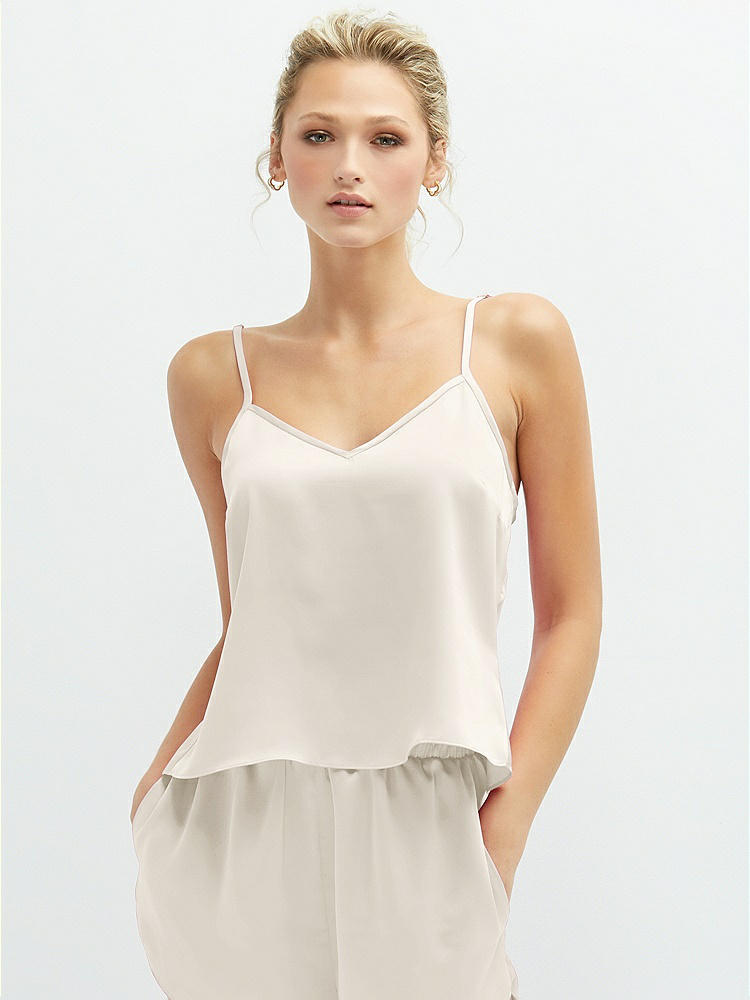 Front View - Ivory Split Back Whisper Satin Cami Top