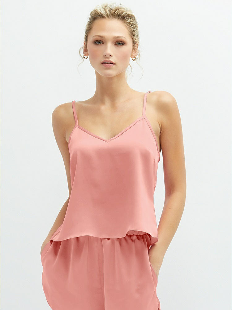 Front View - Rose Split Back Whisper Satin Cami Top