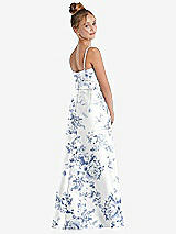 Rear View Thumbnail - Cottage Rose Larkspur Floral A-Line Satin Junior Bridesmaid Dress with Mini Sash