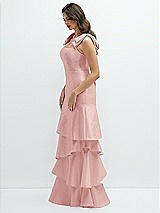 Front View Thumbnail - Rose Bow-Shoulder Satin Maxi Dress with Asymmetrical Tiered Skirt