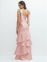 Rear View Thumbnail - Rose Bow-Shoulder Satin Maxi Dress with Asymmetrical Tiered Skirt