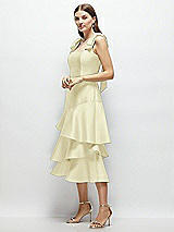 Alt View 2 Thumbnail - Butter Yellow Bow-Shoulder Satin Midi Dress with Asymmetrical Tiered Skirt