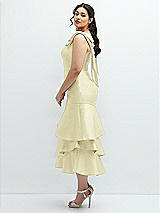 Side View Thumbnail - Butter Yellow Bow-Shoulder Satin Midi Dress with Asymmetrical Tiered Skirt