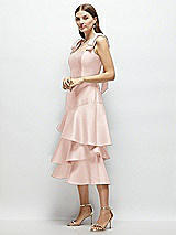 Alt View 2 Thumbnail - Blush Bow-Shoulder Satin Midi Dress with Asymmetrical Tiered Skirt