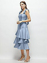 Alt View 2 Thumbnail - Cloudy Bow-Shoulder Satin Midi Dress with Asymmetrical Tiered Skirt