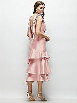Alt View 3 Thumbnail - Rose Bow-Shoulder Satin Midi Dress with Asymmetrical Tiered Skirt