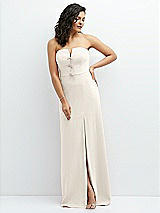 Front View Thumbnail - Ivory Strapless Notch-Neck Crepe A-line Dress with Rhinestone Piping Bows