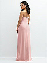 Rear View Thumbnail - Rose Strapless Notch-Neck Crepe A-line Dress with Rhinestone Piping Bows