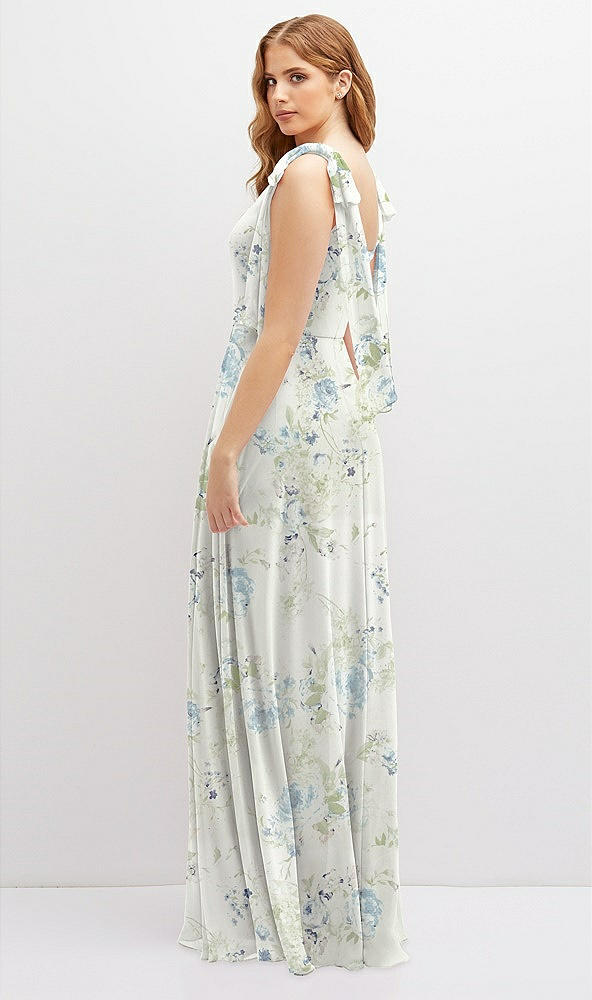 Back View - Bleu Garden Bow Shoulder Square Neck Chiffon Maxi Dress