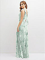 Rear View Thumbnail - Mint Green Floral Bow Shoulder Square Neck Chiffon Maxi Dress