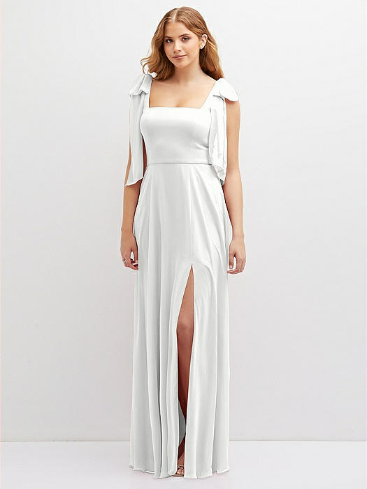 Bow Shoulder Square Neck Chiffon Maxi Dress