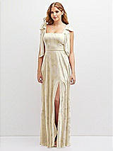 Front View Thumbnail - Butter Yellow Floral Bow Shoulder Square Neck Chiffon Maxi Dress