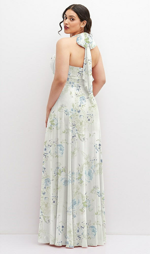 Back View - Bleu Garden Chiffon Convertible Maxi Dress with Multi-Way Tie Straps