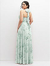 Rear View Thumbnail - Mint Green Floral Chiffon Convertible Maxi Dress with Multi-Way Tie Straps