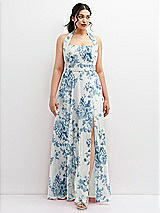 Front View Thumbnail - Cottage Rose Dusk Blue Chiffon Convertible Maxi Dress with Multi-Way Tie Straps