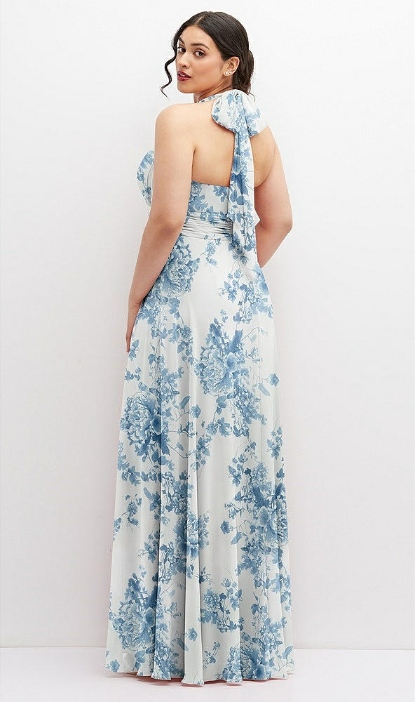 Back View - Cottage Rose Dusk Blue Chiffon Convertible Maxi Dress with Multi-Way Tie Straps