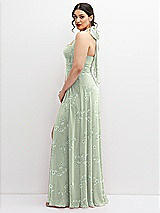 Side View Thumbnail - Vintage Primrose Sage Chiffon Convertible Maxi Dress with Multi-Way Tie Straps
