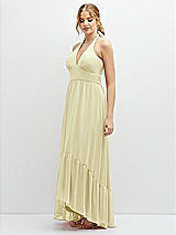 Side View Thumbnail - Butter Yellow Chiffon Halter High-Low Dress with Deep Ruffle Hem