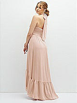 Rear View Thumbnail - Cameo Chiffon Halter High-Low Dress with Deep Ruffle Hem