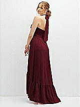 Rear View Thumbnail - Cabernet Chiffon Halter High-Low Dress with Deep Ruffle Hem