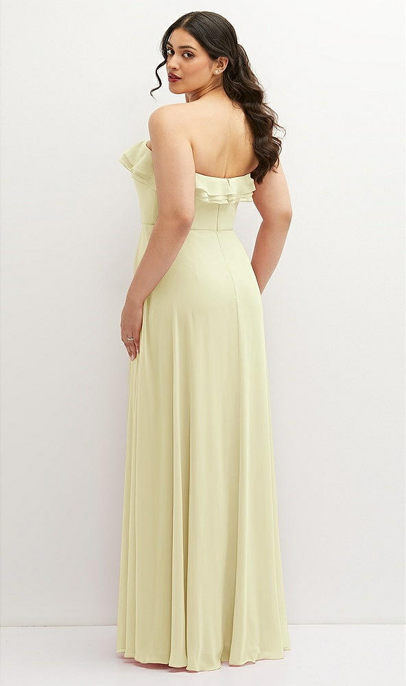 Back View - Butter Yellow Tiered Ruffle Neck Strapless Maxi Dress with Front Slit