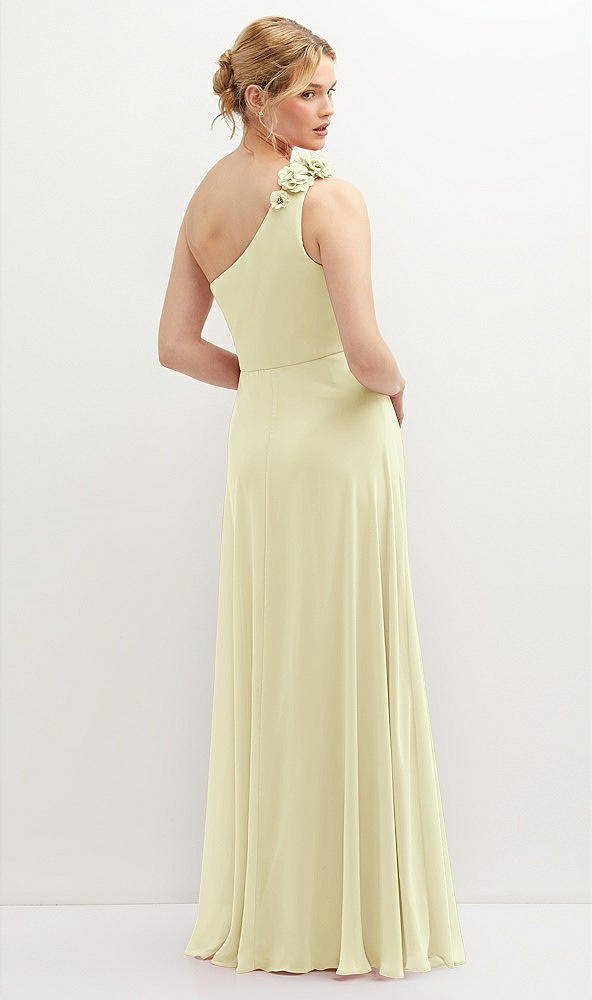 Back View - Butter Yellow Handworked Flower Trimmed One-Shoulder Chiffon Maxi Dress