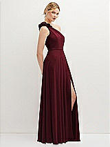 Side View Thumbnail - Cabernet Handworked Flower Trimmed One-Shoulder Chiffon Maxi Dress