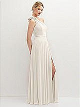 Side View Thumbnail - Ivory Handworked Flower Trimmed One-Shoulder Chiffon Maxi Dress