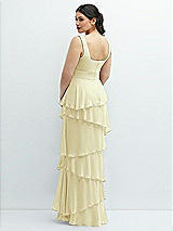 Rear View Thumbnail - Butter Yellow Asymmetrical Tiered Ruffle Chiffon Maxi Dress with Square Neckline