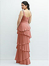 Rear View Thumbnail - Desert Rose Asymmetrical Tiered Ruffle Chiffon Maxi Dress with Square Neckline