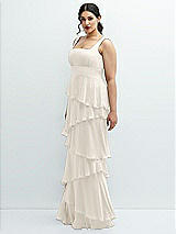 Side View Thumbnail - Ivory Asymmetrical Tiered Ruffle Chiffon Maxi Dress with Square Neckline