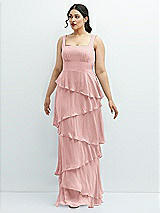 Front View Thumbnail - Rose Asymmetrical Tiered Ruffle Chiffon Maxi Dress with Square Neckline