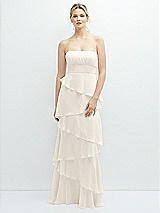 Front View Thumbnail - Ivory Strapless Asymmetrical Tiered Ruffle Chiffon Maxi Dress