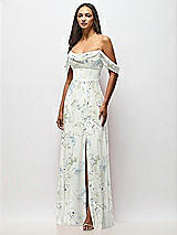 Front View Thumbnail - Bleu Garden Chiffon Corset Maxi Dress with Removable Off-the-Shoulder Swags